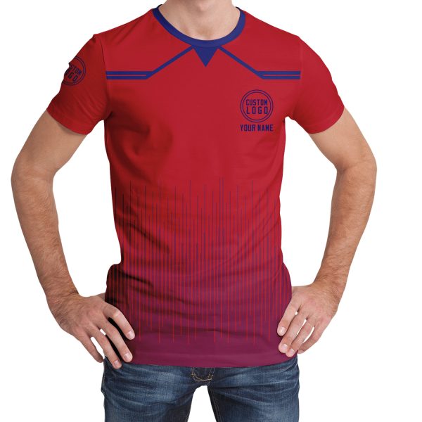 004 Custom Logo Red Gradient T-Shirt | Personalized Team Shirt | Company Name Printed Tee