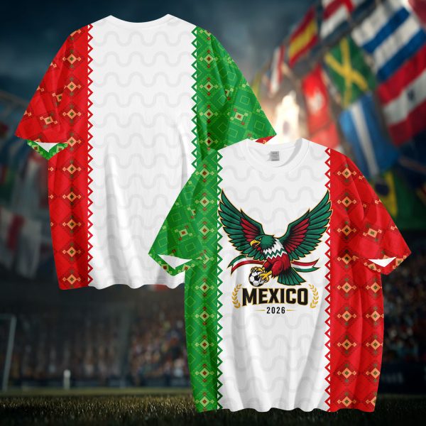 009 Mexico 2026 Soccer T-Shirt | Custom Name & Number Jersey | Mexican Flag Eagle Football Tee