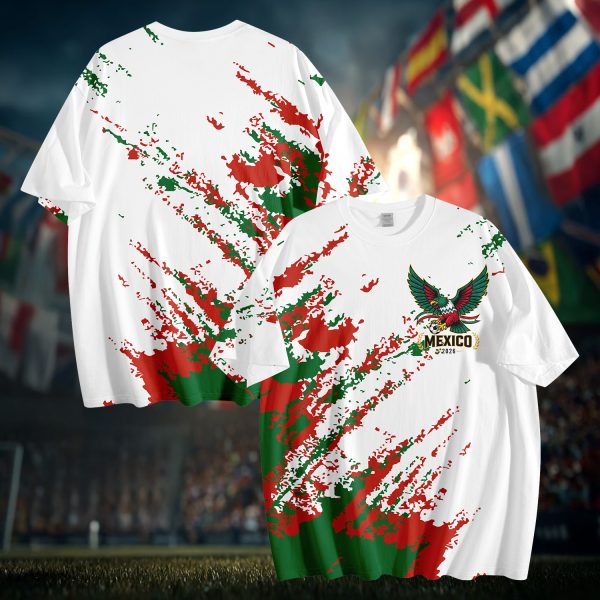 009 Mexico 2026 Soccer T-Shirt | Custom Name & Number Jersey | Mexican Flag Eagle Football Tee